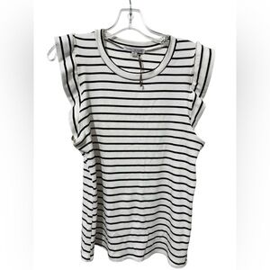 Green Envelope Los Angeles Black and White Striped Top M ruffle sleeve stretchy